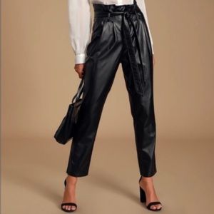 ABERCROMBIE & FITCH FAUX BLACK LEATHER PAPERBAG WAIST BELTED  TROUSERS SIZE XL